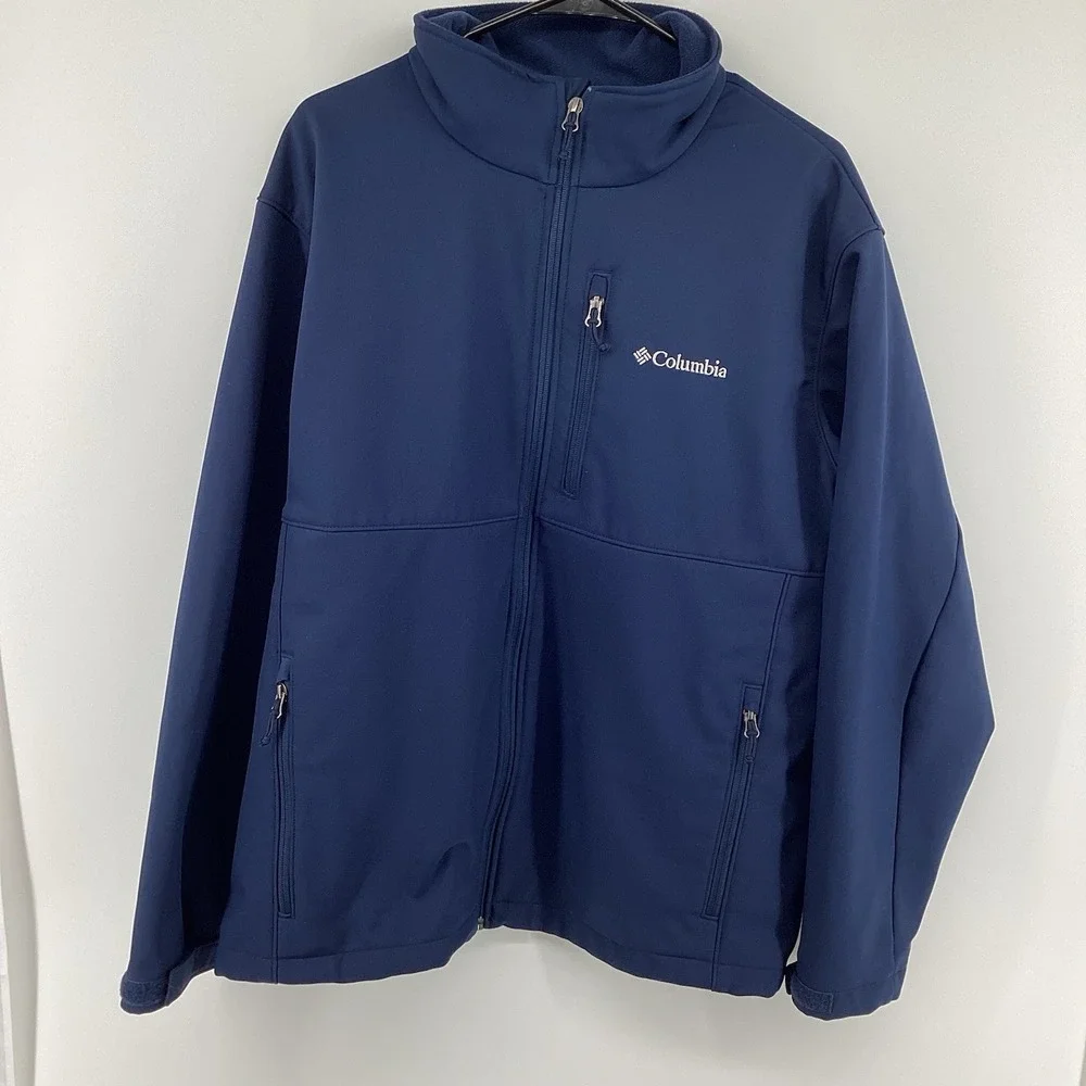 Columbia Ascender Softshell Jacket Men XL Navy Blue Full Zip WM6044 Fleece Lined